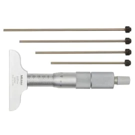 Mitutoyo 129-111 Interchangeable Rod Depth Micrometer, Range 0-100mm, Graduation 0.01mm, Base 63.5x16mm