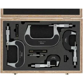 Mitutoyo 102-911-40 Outside Micrometer Set, Range 0-100mm, 4 Pieces, Graduation 0.01mm